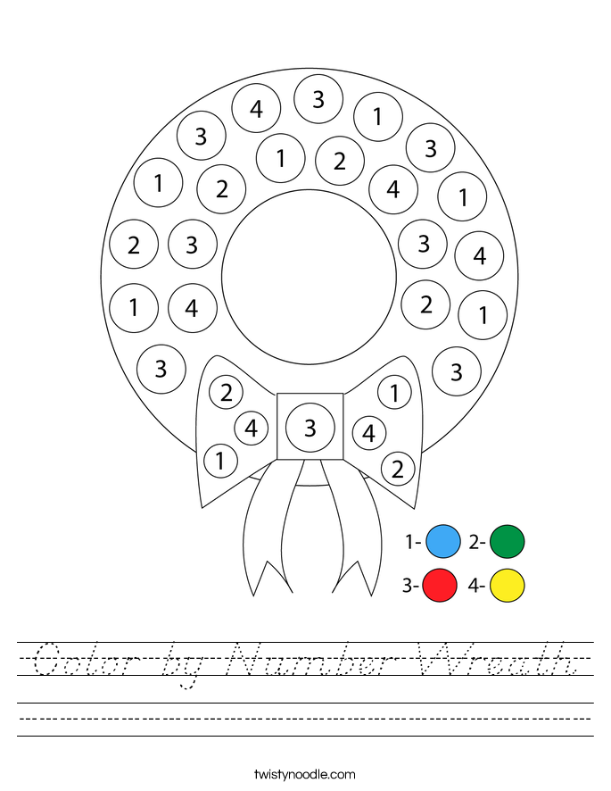 Color by Number Wreath Worksheet