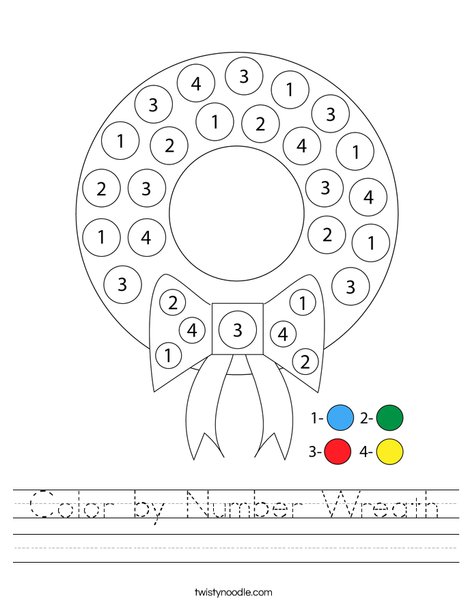 Color by Number Wreath Worksheet
