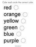 Color each circle the correct color. Coloring Page