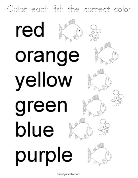 Color each fish the correct color. Coloring Page