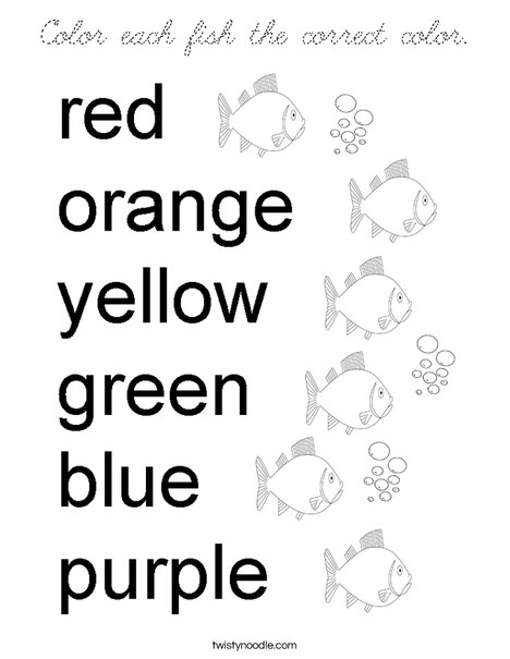 Color each fish the correct color. Coloring Page