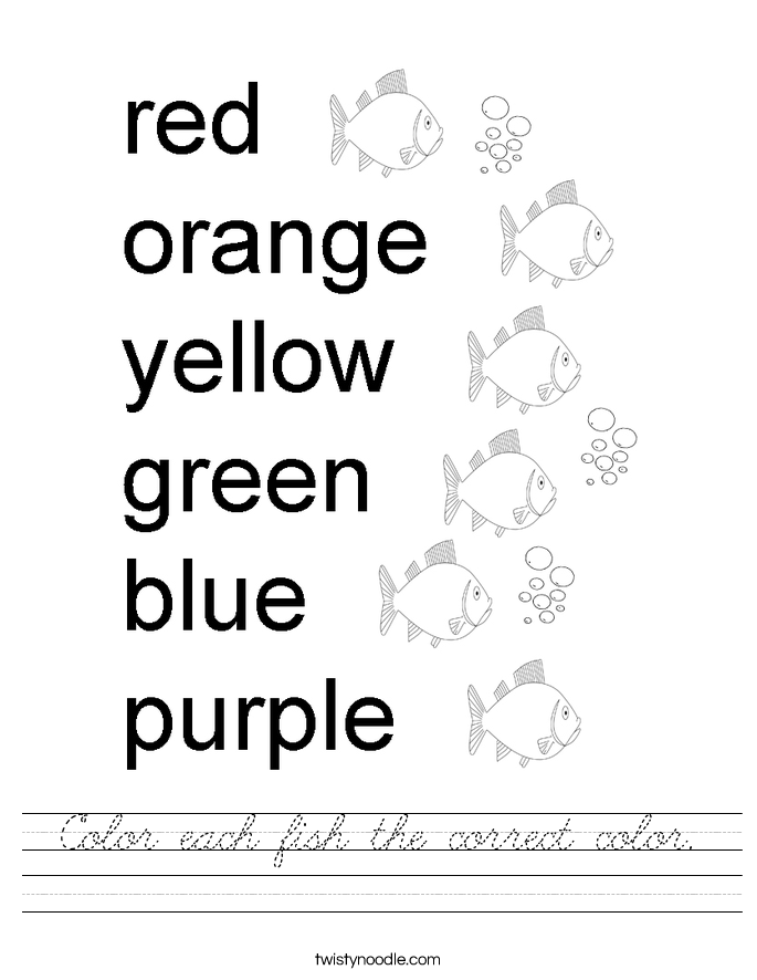 Color each fish the correct color. Worksheet