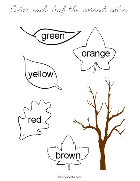 Color each leaf the correct color. Coloring Page