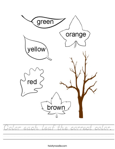 Color each leaf the correct color. Worksheet