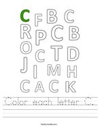 Color each letter C Handwriting Sheet
