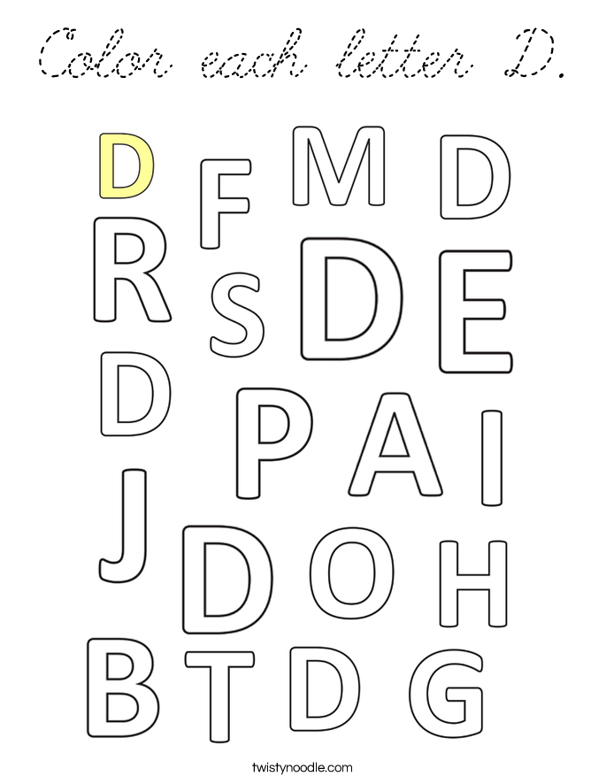 color each letter d coloring page cursive twisty noodle