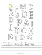 Color each letter D Handwriting Sheet