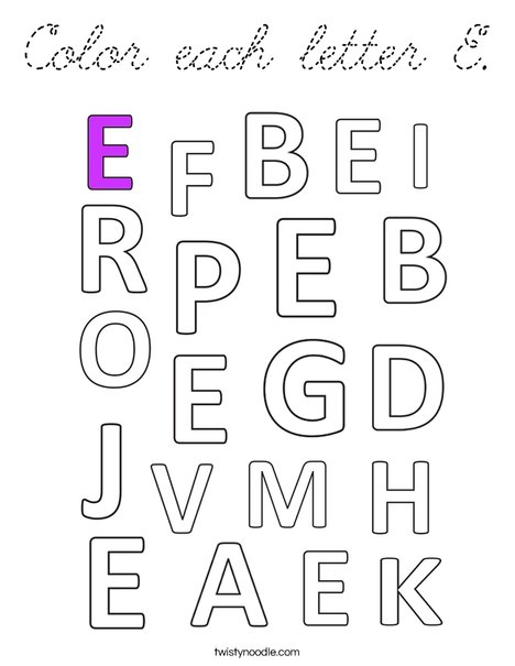 Color each letter E. Coloring Page