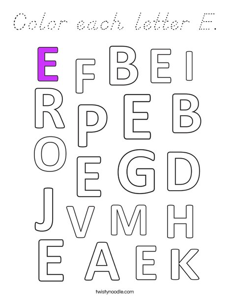 Color each letter E. Coloring Page