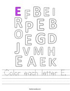 Color each letter E Handwriting Sheet