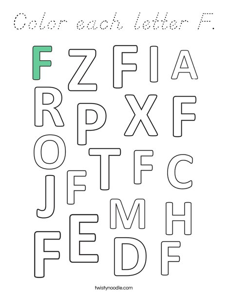 Color each letter F. Coloring Page
