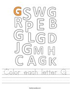 Color each letter G Handwriting Sheet