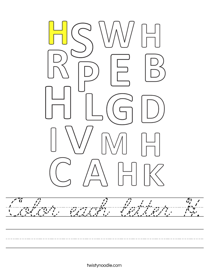 Color each letter H. Worksheet