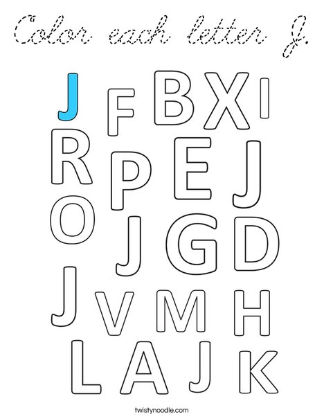 Color each letter J Coloring Page - Cursive - Twisty Noodle