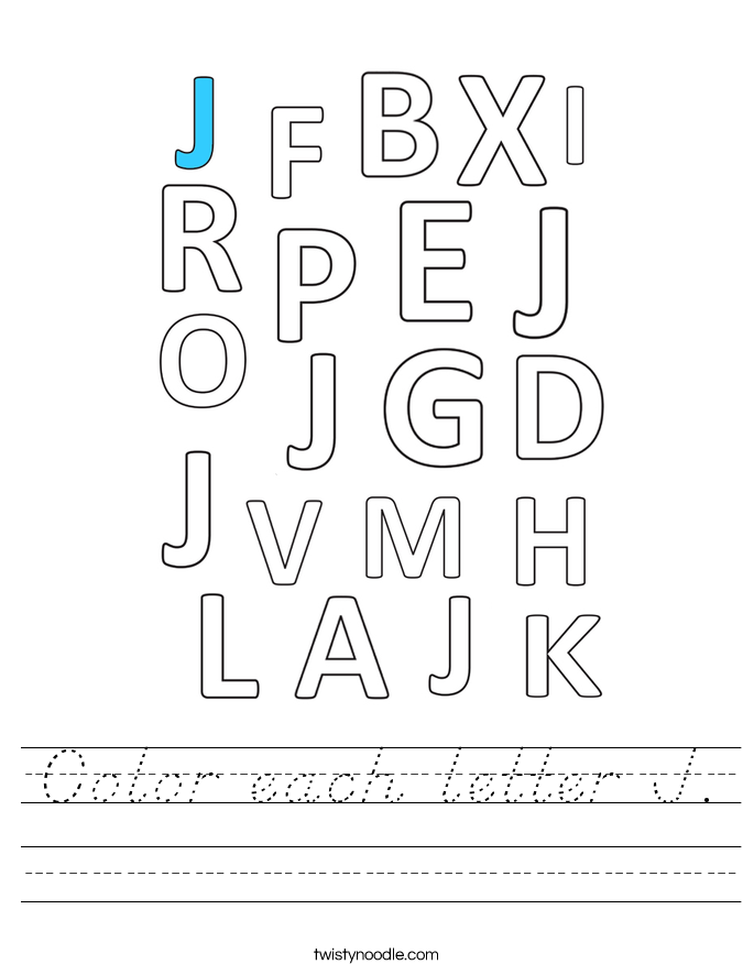 color each letter j worksheet dnealian twisty noodle