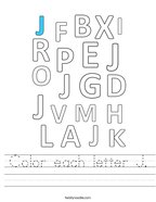 Color each letter J Handwriting Sheet