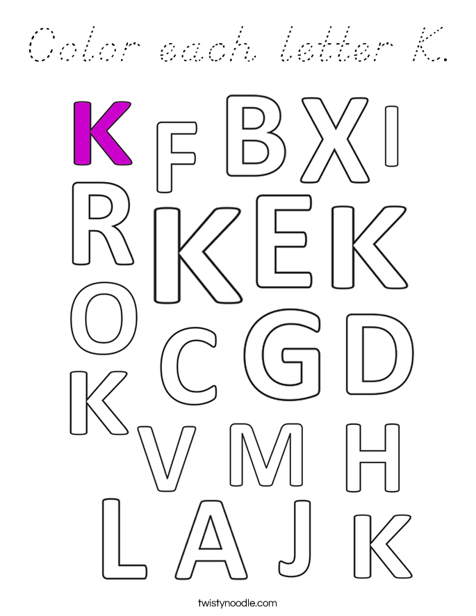 Color each letter K. Coloring Page