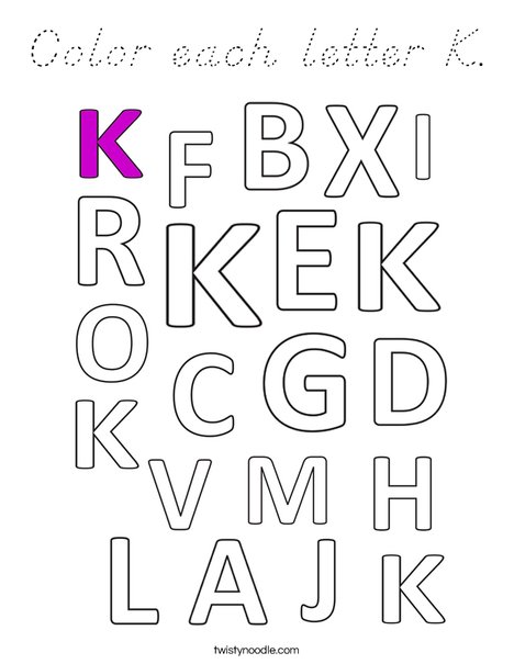 Color each letter K. Coloring Page