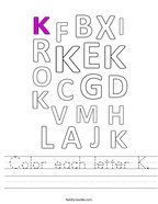 Color each letter K Handwriting Sheet