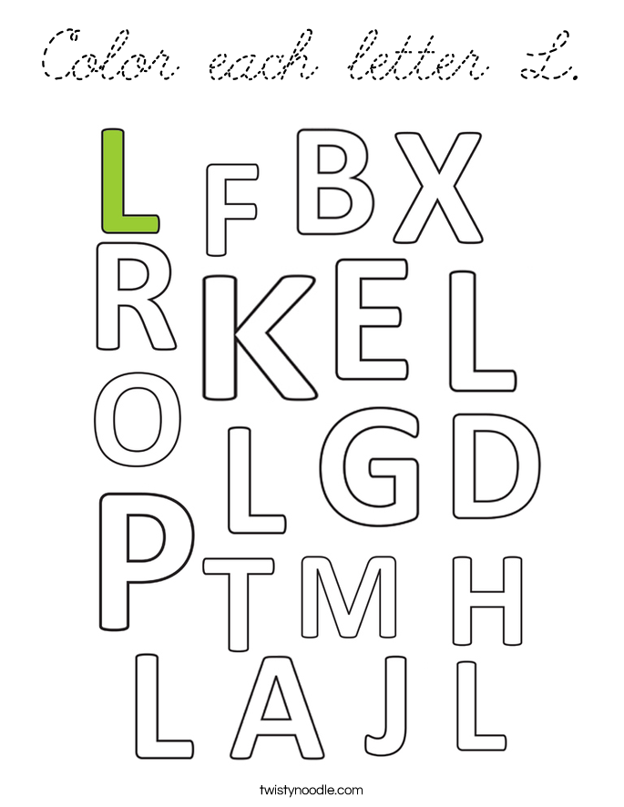 Color each letter L Coloring Page - Cursive - Twisty Noodle