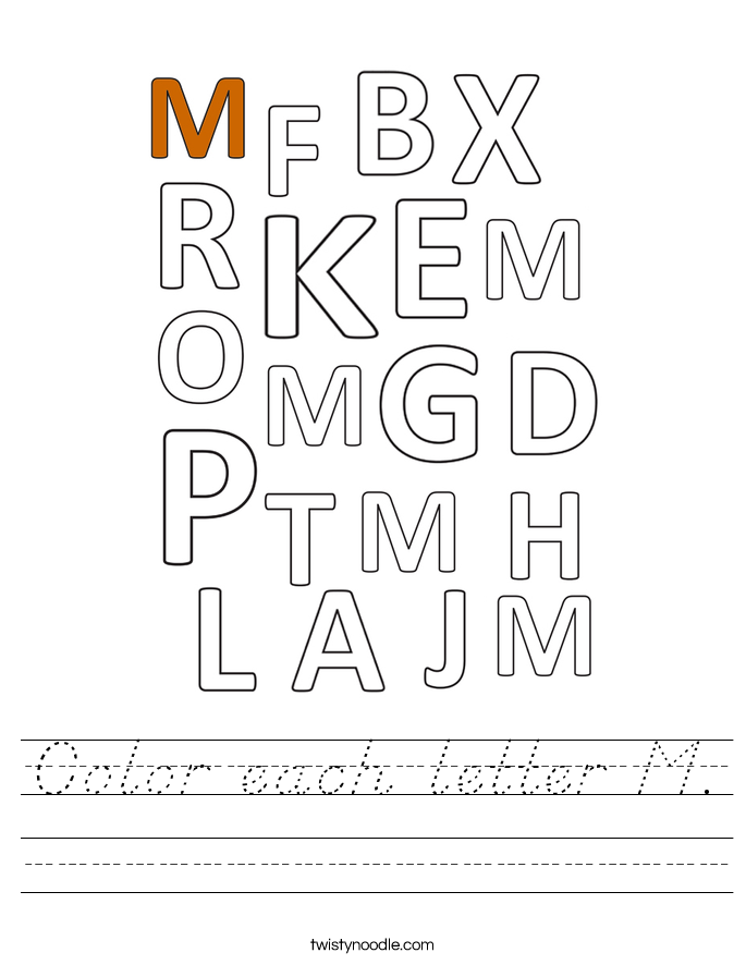 Color each letter M. Worksheet