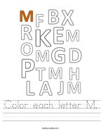 Color each letter M Handwriting Sheet