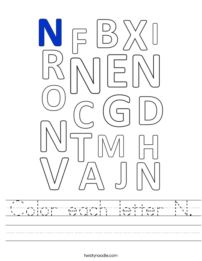 Color each letter N. Worksheet