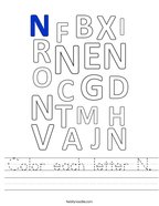 Color each letter N Handwriting Sheet