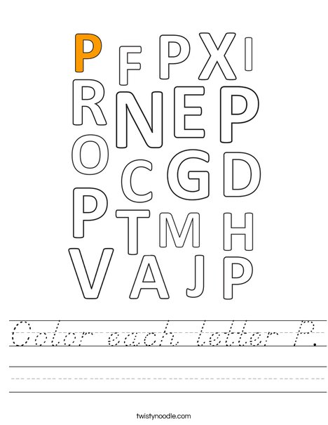 Color each letter P. Worksheet