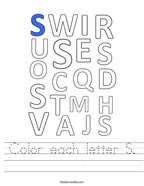 Color each letter S Handwriting Sheet
