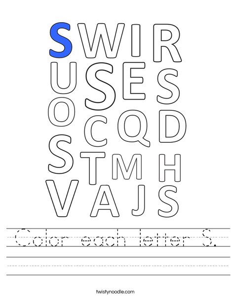 Color each letter S. Worksheet