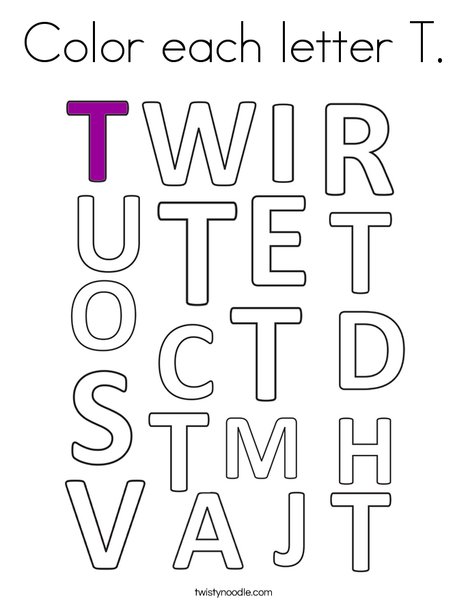 Color each letter T Coloring Page - Twisty Noodle