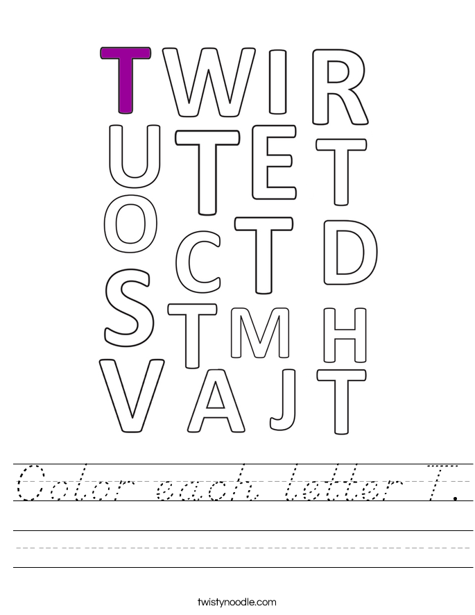 Color each letter T. Worksheet