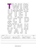Color each letter T. Worksheet
