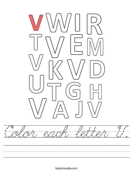 Color each letter V. Worksheet