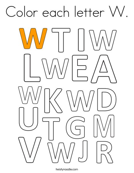 color each letter w coloring page twisty noodle