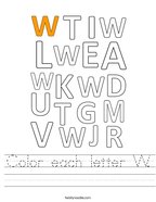 Color each letter W Handwriting Sheet