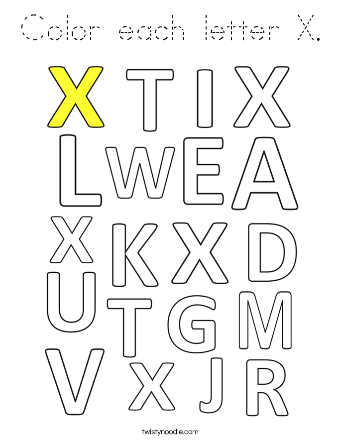 color each letter x coloring page tracing twisty noodle