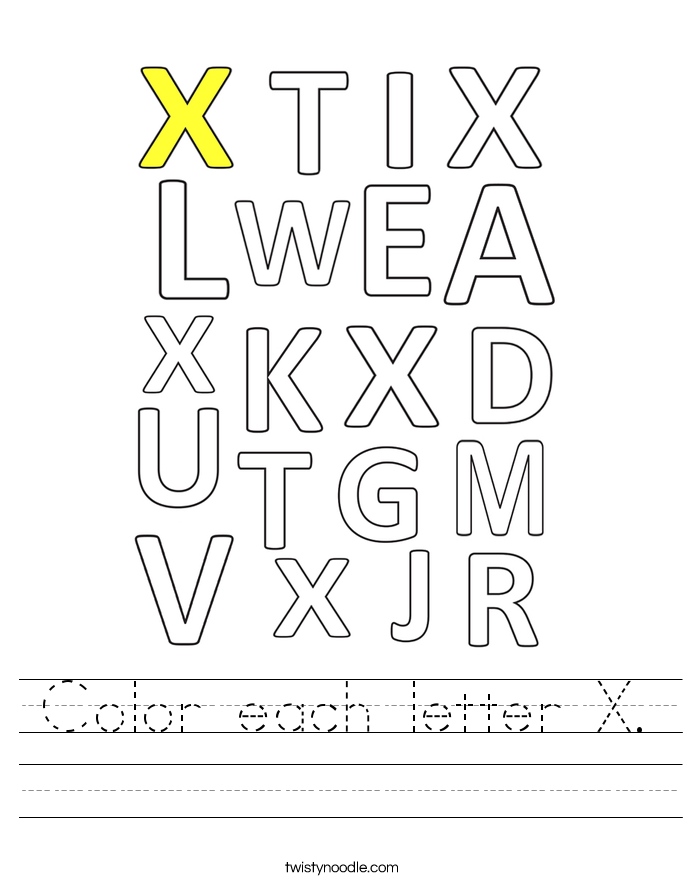 color each letter x worksheet twisty noodle