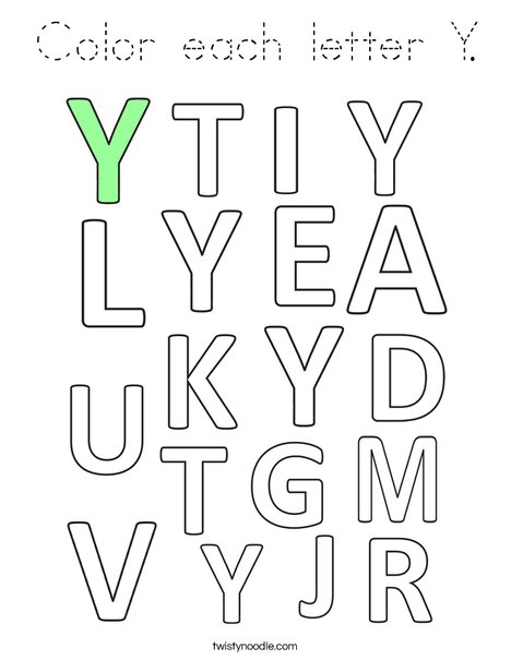Color each letter Y. Coloring Page