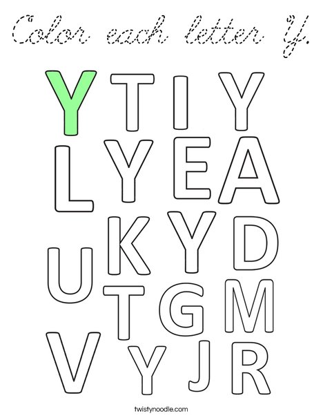 Color each letter Y. Coloring Page