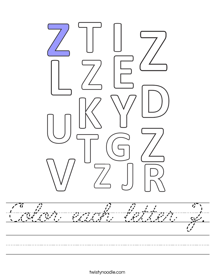 Color each letter Z. Worksheet
