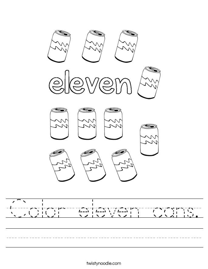 Color eleven cans. Worksheet