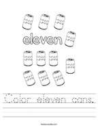 Color eleven cans Handwriting Sheet