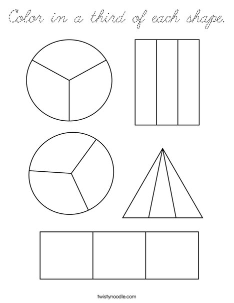 Color in a third of each shape. Coloring Page