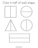 Color in half of each shape Coloring Page