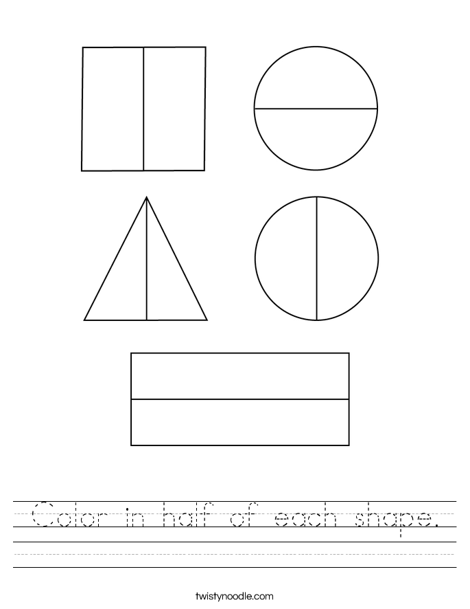 Color in half of each shape. Worksheet