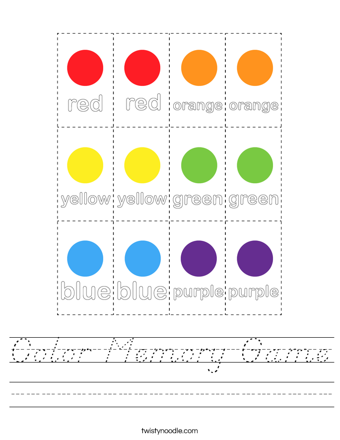 Color Memory Game Worksheet