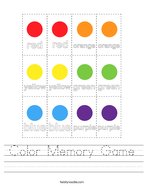 Color Memory Game Handwriting Sheet