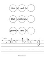 Color Mixing Handwriting Sheet